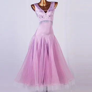 Высококачественное сексуальное современное танцевальное платье с V-образным вырезом, новое стандартное бальное танцевальное платье, костюм для вальса, бальное платье для сценического вальса Изображение