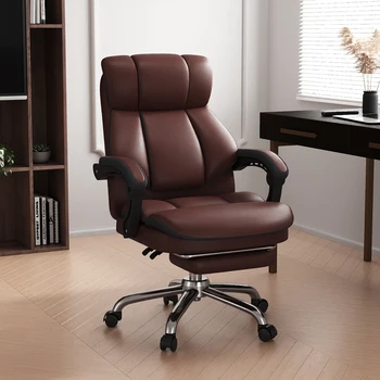 Горячая распродажа кожаного компьютерного кресла, домашнего офисного кресла для босса, удобного офисного кресла для длительного сидения, легкого роскошного чтения в кабинете Изображение