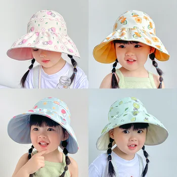 Детская солнцезащитная шляпа, летняя кепка с большим карнизом для мальчиков и девочек, Двусторонний пустой цилиндр, Милая шляпа с козырьком от солнца с кроликом, панама Изображение