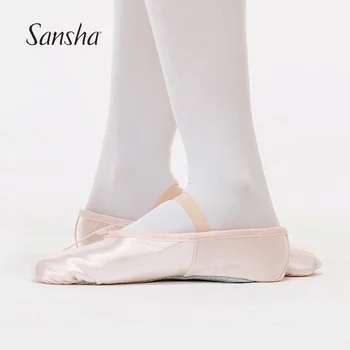 Детские балетные туфли Sansha, атласные балетные тапочки на полной подошве для начинающих, танцевальные тапочки для девочек и мальчиков, розовые/черные/золотые/красные, № 4S Изображение