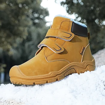 Детские зимние ботинки GTHMB, модная теплая обувь для девочек, нескользящие зимние ботинки до щиколотки для мальчиков, повседневная детская обувь с высоким берцем Изображение
