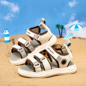Детские уличные сандалии для девочек и мальчиков, Дышащая летняя повседневная легкая пляжная обувь, мягкая быстросохнущая детская обувь Изображение