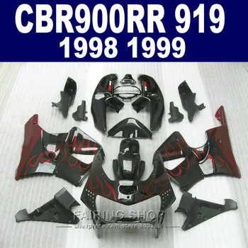 Дешевый комплект обтекателей для honda CBR900 RR 919 1999 1998 (Обтекатели red Flames) cbr 900rr 98 99 CN25 Изображение