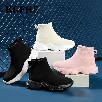 Дизайнерские кроссовки, обувь для девочек и мальчиков, дышащие детские теннисные туфли, Модная детская повседневная спортивная обувь для бега с высоким берцем Изображение