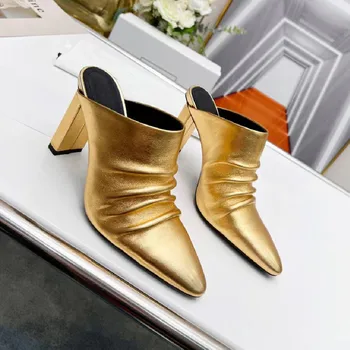 Дизайнерские тапочки на высоком каблуке с острым носком, однотонные Модные Однотонные женские сексуальные туфли Роскошного бренда, сексуальные вечерние туфли Изображение