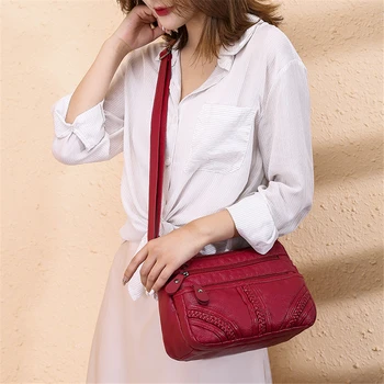 Женская сумка-мессенджер с несколькими карманами, высококачественные сумки через плечо из мягкой искусственной кожи, повседневные сумки через плечо для женщин 2021 г. Изображение
