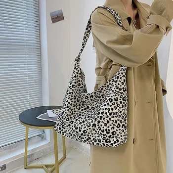 Женские сумки-тоут, роскошные дизайнерские сумки для женщин, холщовые сумки для покупок, женская модная повседневная леопардовая сумка для покупок через плечо, женская сумка Изображение