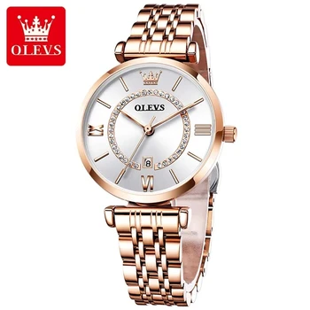 Женские часы OLEVS, роскошные кварцевые часы от ведущего бренда для женщин, наручные часы из нержавеющей стали, Модные водонепроницаемые женские наручные часы Изображение
