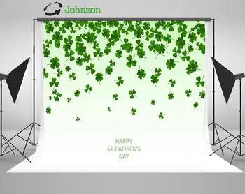 Зеленый четырехлистный клевер на День Святого Патрика Белые фоны из полиэстеровой или виниловой ткани с компьютерной печатью на стене Изображение