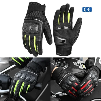 Зимние и летние перчатки, мотоциклетные перчатки, одобренные CE, Мотоциклетные кожаные перчатки с сенсорным управлением, защищающие ладони от ударов 장갑 Изображение