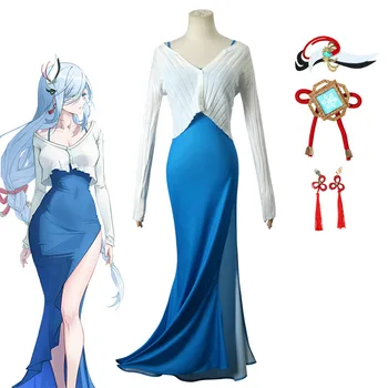 Игра Genshin Impact Shenhe, костюмы для косплея, аниме-фигурки, костюмы на Хэллоуин для женщин, Праздничное платье для ролевых игр Изображение