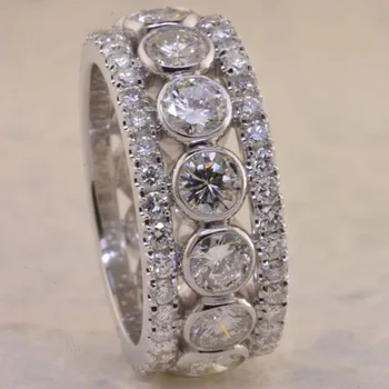 Изысканные Роскошные кольца серебряного цвета для женщин, модные свадебные кольца с металлической инкрустацией из белого камня, ювелирные изделия для помолвки Изображение