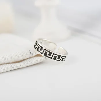 Имитация серебра s925 пробы в японском и корейском стиле, тайское серебро, старое геометрическое кольцо с открытым внутренним кольцом Изображение