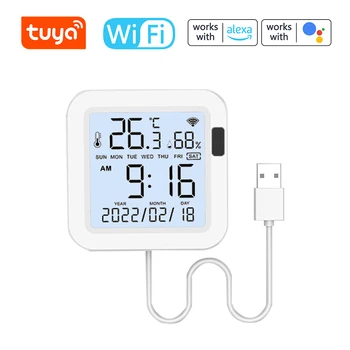 Интеллектуальные источники питания Tuya WiFi USB Датчики температуры влажности Времени Даты недели Интеллектуальный домашний офис Спальня Кухня Изображение