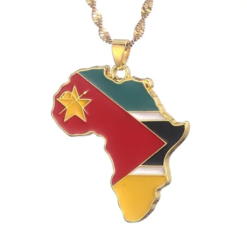 Карта Мозамбика Флаг Кулон Ожерелье Ювелирные изделия золотого цвета Карты Мозамбика для женщин мужчин Изображение