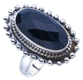Кольцо из натурального черного оникса StarGems ручной работы из стерлингового серебра 925 пробы 7.75 F0524 Изображение