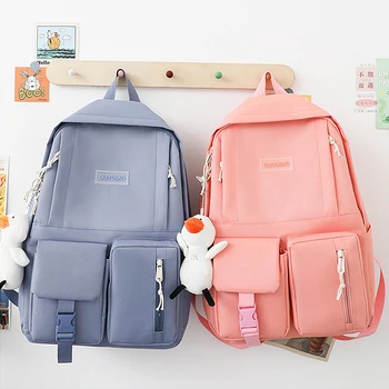 Комбинированный набор из 4 предметов, холщовый рюкзак, школьные сумки с сумкой через плечо, пенал, повседневная школьная сумка, Женский рюкзак, рюкзаки для колледжа Изображение