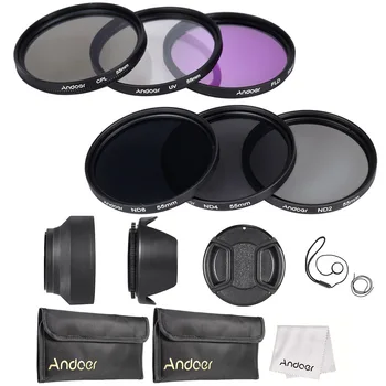Комплект фильтров для объектива Andoer 55mm UV CPL FLD ND с Сумкой Для Переноски/Крышкой объектива/Держателем крышки объектива/Блендами для линз /Тканью Для чистки Изображение