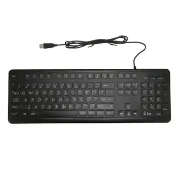 Компьютерная клавиатура с крупными жирными буквами, подключи и играй, белая светодиодная клавиатура с подсветкой, USB-проводная клавиатура с крупным шрифтом для смарт-телевизоров для пожилых людей Изображение
