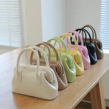 Корейская нишевая дизайнерская сумка-клипса, модная портативная женская сумка в стиле ретро, модная однотонная сумка для гольфа через плечо Изображение