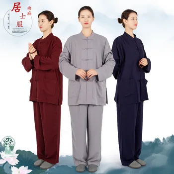 Корейское белье 4 цвета, комплекты одежды для медитации Хайцин, Буддийские Женские монашеские халаты, костюм кунг-фу для буддийской одежды Изображение