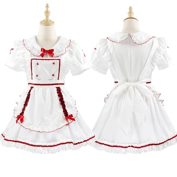 Косплей костюм медсестры горничной Loilta С коротким рукавом, милое белое платье принцессы с оборками, японско-французский наряд Прямая поставка Изображение
