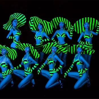 Костюм Бар гого, флуоресцентный костюм бикини для вечеринки в стиле зебры, сценический костюм танцевальной команды ds Изображение