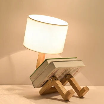 Креативная настольная лампа в форме деревянного робота, настольная лампа для учебы в помещении, модная настольная лампа для чтения, Скандинавский современный настольный декоративный ночник Изображение