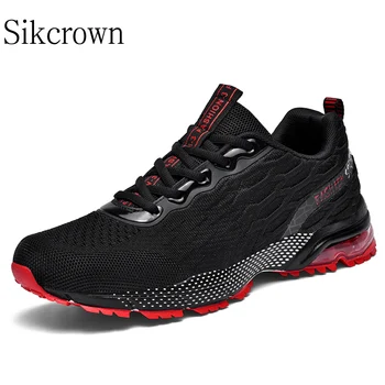 Кроссовки Мужские, черные, красные, тренировочные туфли, мужские спортивные кроссовки Flying Weave, большой размер 48, дышащие уличные тренировочные кроссовки для мужчин, спортивные Изображение