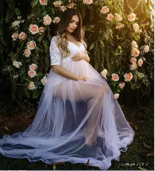 Кружевное платье для душа для беременных, сексуальные прозрачные тюлевые платья для фотосессии для беременных, макси-платья для беременных, Premama Изображение