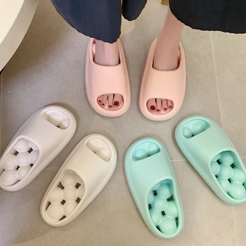 ЛАНЦЕТНЫЕ женские туфли, модные дырявые полые тапочки для ванной комнаты, нескользящие тапочки на толстой подошве Изображение