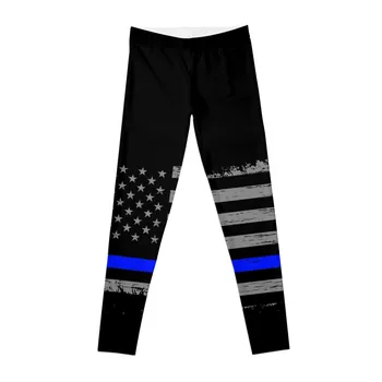 Леггинсы с американским флагом тонкой синей линии, леггинсы с эффектом пуш-ап, одежда для йоги, леггинсы для спортзала. Изображение