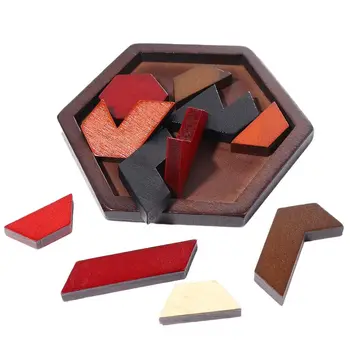 Логическая игра для детей Дети Взрослые Шестиугольная Геометрическая форма Доска Танграм IQ Пазлы Развивающие игрушки Изображение