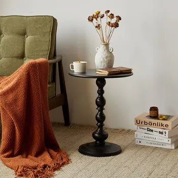 Маленький круглый столик из кованого железа в американском ретро-стиле, гостиная, диван, приставной столик, спальня, журнальный столик, угловой столик Изображение