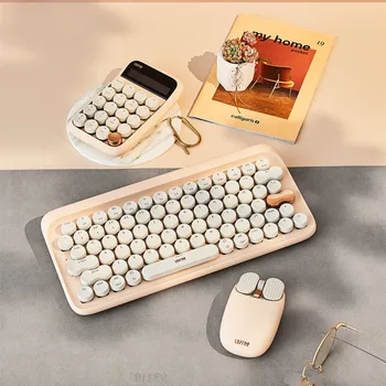 Механическая клавиатура Набор мышей Проводное подключение Bluetooth Офисная игровая клавиатура цвета чая с молоком для ПК Ноутбук Планшет Ipad Изображение
