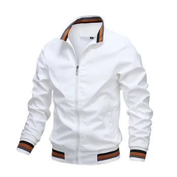 Модная мужская куртка-ветровка, белая повседневная куртка, мужская уличная водонепроницаемая спортивная куртка, весенне-летняя куртка-бомбер, мужская одежда Изображение