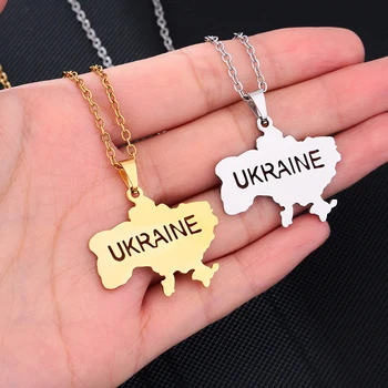 Модное ожерелье с подвеской на карте Украины для женщин, девочек-подростков, Флаг Украины из нержавеющей стали, подарок для вечеринок, прямая поставка для любителей мира Изображение
