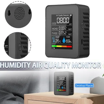 Монитор качества воздуха в помещении 5 в 1, детектор углекислого газа, CO2, многофункциональный монитор качества воздуха для домашнего офиса Изображение