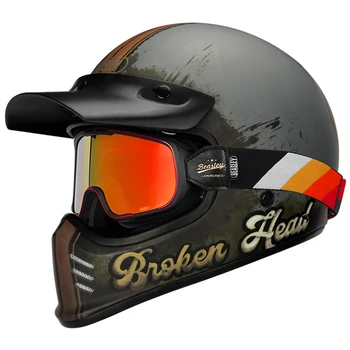 Мотоциклетный шлем Для мужчин и женщин, профессиональные шлемы для мотокросса, сертифицированный DOT, мото шлем, ретро Винтажный велосипедный шлем для лица, полный Изображение