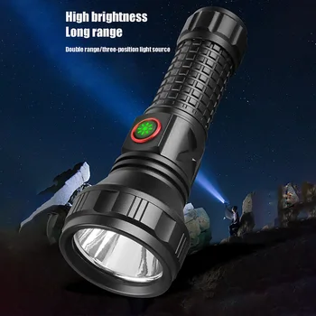 Мощный светодиодный фонарик высокой мощности 5000 мАч Многофункциональная лампа Батарея 26650 Алюминиевый Портативный Мощный Перезаряжаемый фонарик Изображение