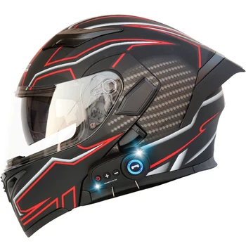 Мужской Женский Мотоциклетный Шлем с Bluetooth Flip Up DOT, Одобренные Двойные Противотуманные Козырьки Casco Moto, Полнолицевые Шлемы для Мотокросса Изображение