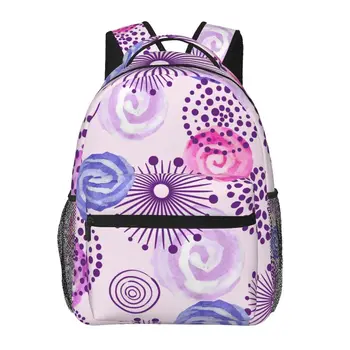 Мужской Женский рюкзак Сиреневые спиральные круги и абстрактные цветы, Школьный ранец для женщин, мужская модная сумка 2023 года, Студенческий рюкзак Изображение