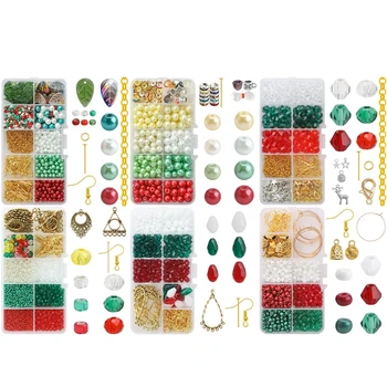 Набор из 10 сеток стеклянных бусин-талисманов разных цветов и стилей, смешанный рождественский материал из бисера, серьги, принадлежности для изготовления ювелирных изделий Изображение