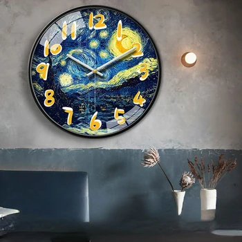 Настенные часы с абстрактной живописью, креативная гостиная, домашний Модный настенный светильник, современная спальня, бесшумные художественные часы Изображение