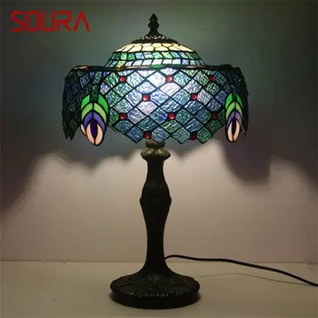 Настольная лампа SOURA Tiffany LED Винтажный креативный стеклянный настольный светильник, модный для дома, гостиной, прикроватной тумбочки в спальне Изображение