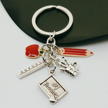 Новая модная металлическая цепочка для ключей с держателем ручки ручной работы, брелок для учителя, кольцо для ключей, подарок на День учителя, ювелирный подарок с подвеской. Изображение