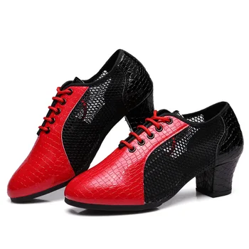 Новые летние женские танцевальные туфли на мягкой подошве для взрослых с кожаной сеткой, уличная резиновая подошва, современные танцевальные туфли Изображение