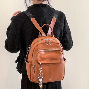 Новый дизайнерский модный Женский кожаный рюкзак, мягкий однотонный многофункциональный маленький рюкзак, женская сумка через плечо, кошелек для девочек Изображение