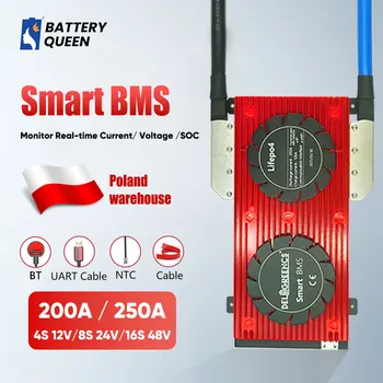 Польша На складе Smart BMS 4S 8S 16S 200A 250 12V 24V 48V LiFePO4 BMS С Bluetooth UART для Литиевого Аккумулятора Польша Доставка Изображение