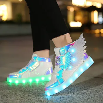 Размер 27-37, USB зарядное устройство, светящиеся кроссовки, Детская повседневная обувь со светодиодной подсветкой, Светодиодные тапочки для мальчиков, светящиеся кроссовки для девочек, дышащая обувь Изображение